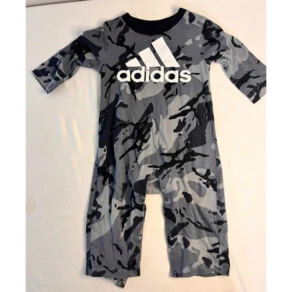 Adidas Baby Boy Jumpsuit Romper‎ 18 Month Long Sleeve Camo Black Gray White One